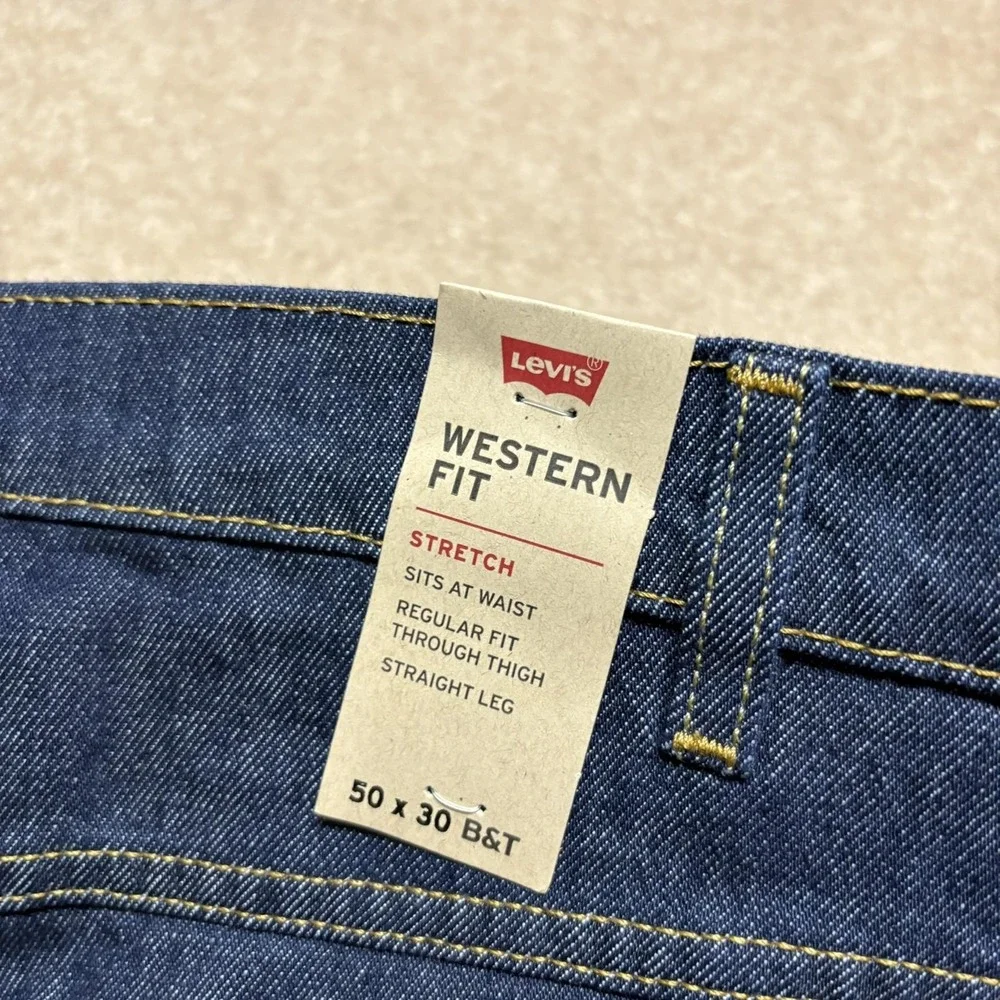 Levis Western Fit Jeans NWT Mens 50x30 Dark Blue Regular Straight Denim Big Tall